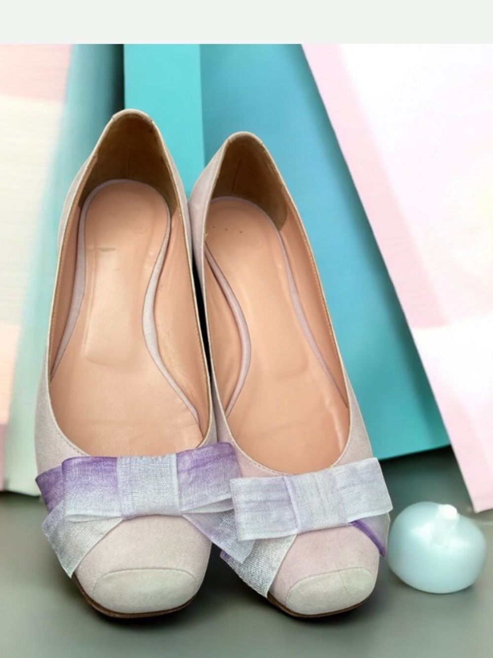 Jolie Suede Bow Italian Made Ballerina Shoes Size 8